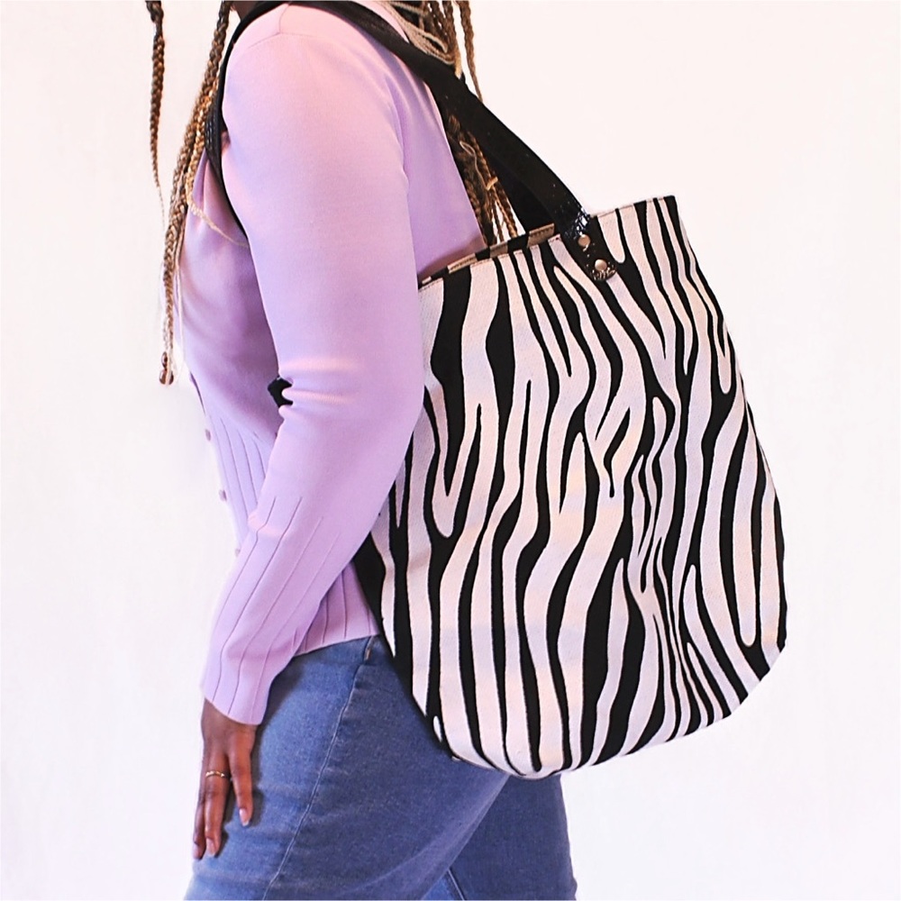 Zebra Print Black CanvasTote Bag